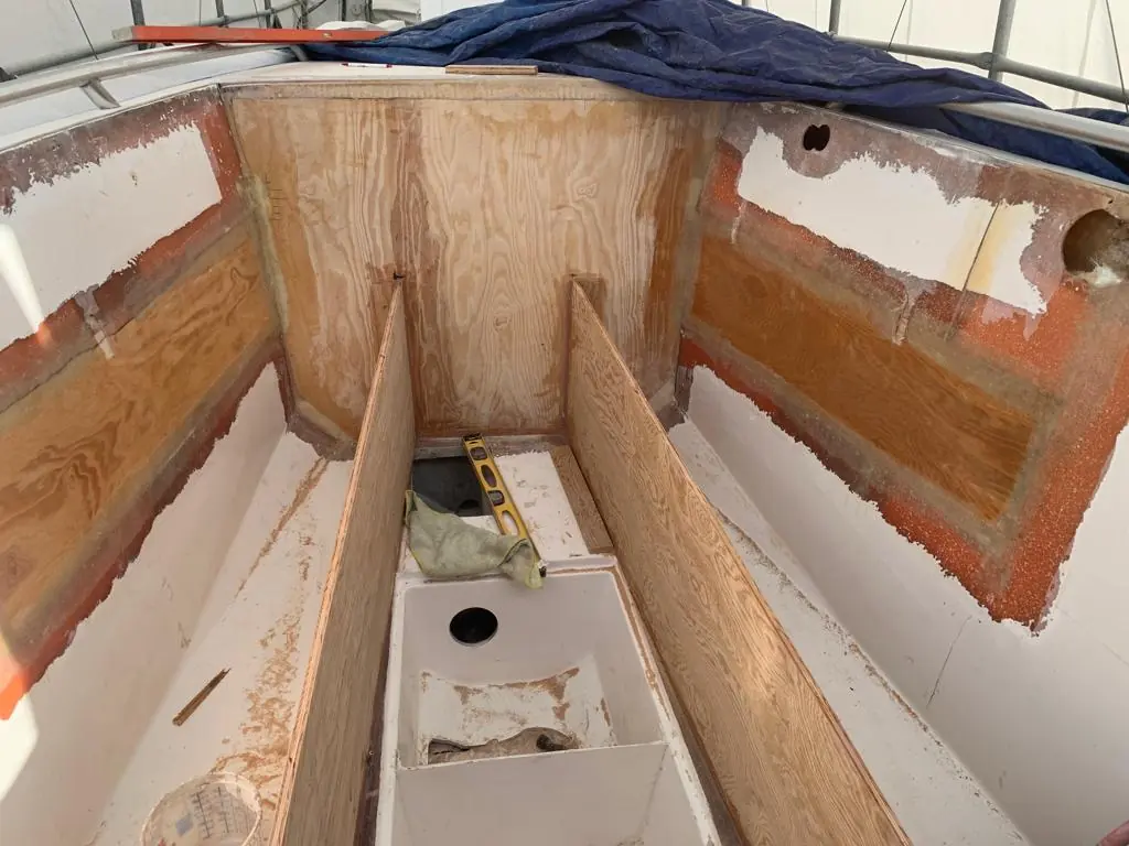 Plywood bulkheads fitted during a cockpit reconstruction by SXM Refinishing in St. Maarten