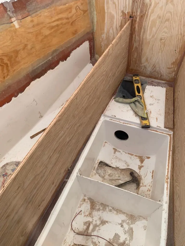 Precision carpentry and levelling inside a hull refit by SXM Refinishing in St. Maarten