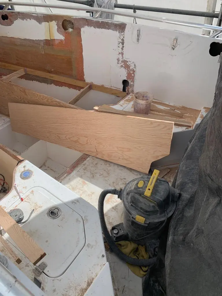 New marine plywood framing fitted during an interior rebuild by SXM Refinishing in St. Maarten